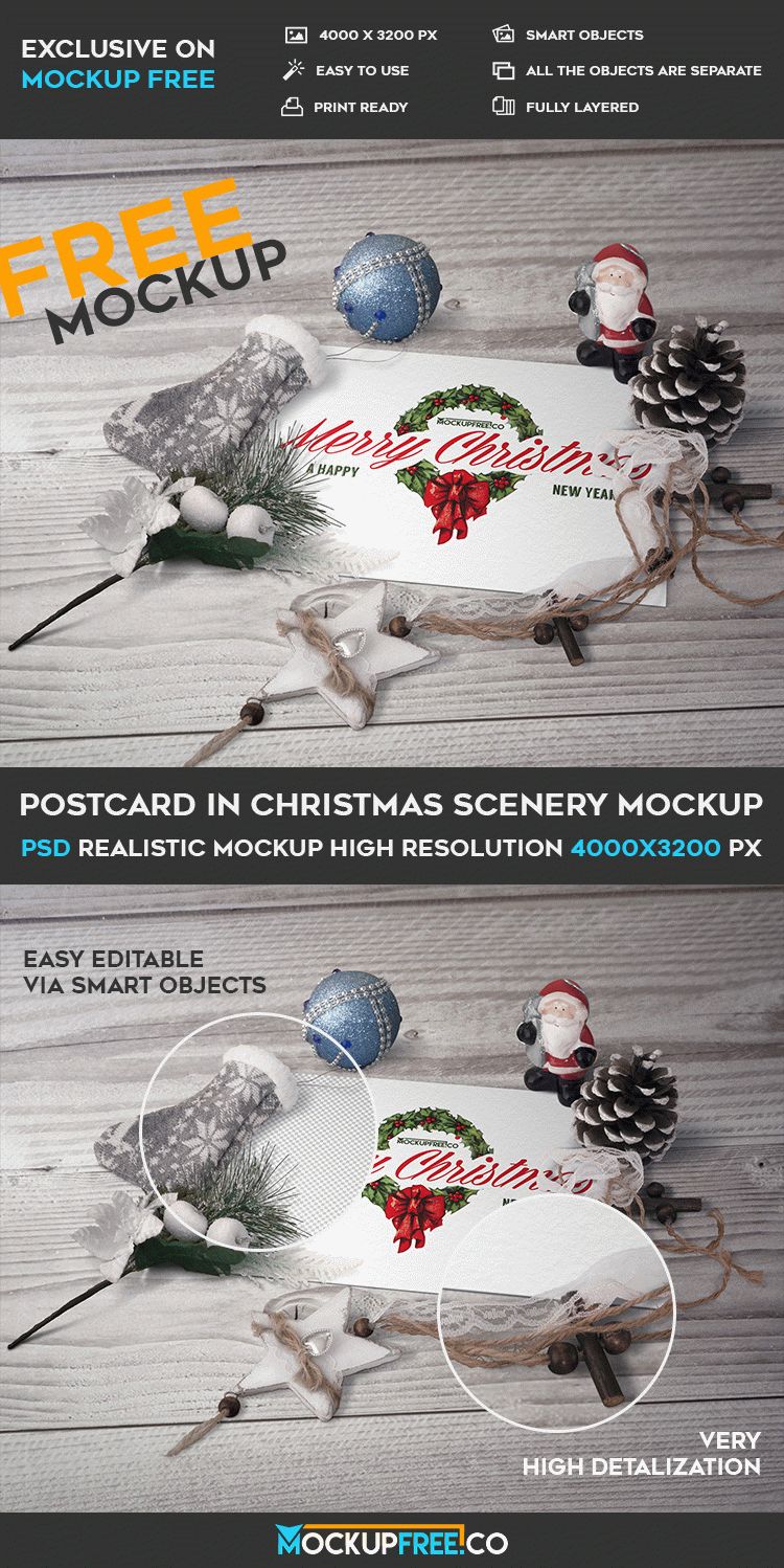 Free Postcard In Christmas Scenery – Psd Mockup