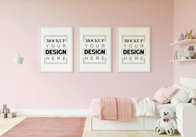 Free Poster Frame In Children'S Bedroom Mockup Psd