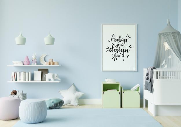 Free Poster Frame In Children'S Bedroom Mockup Psd