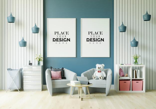 Free Poster Frame In Children'S Bedroom Mockup Psd