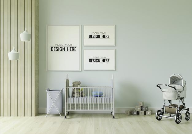 Free Poster Frame In Children'S Bedroom Mockup Psd