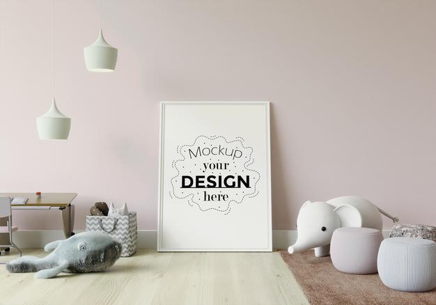 Free Poster Frame In Children'S Bedroom Mockup Psd