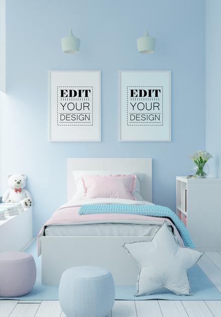 Free Poster Frame In Children'S Bedroom Mockup Psd