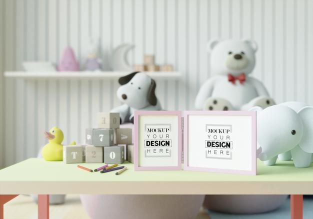 Free Poster Frame In Children'S Bedroom Mockup Psd