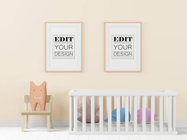 Free Poster Frame In Children'S Bedroom Psd Mockup Psd