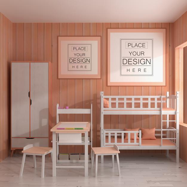 Free Poster Frame In Children'S Bedroom Psd Mockup Psd