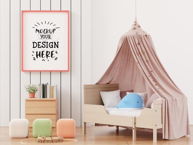 Free Poster Frame In Kids Room Psd Mockup Psd