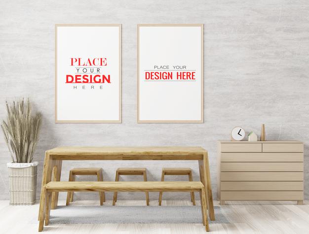 Free Poster Frame In Living Room Mockup Psd