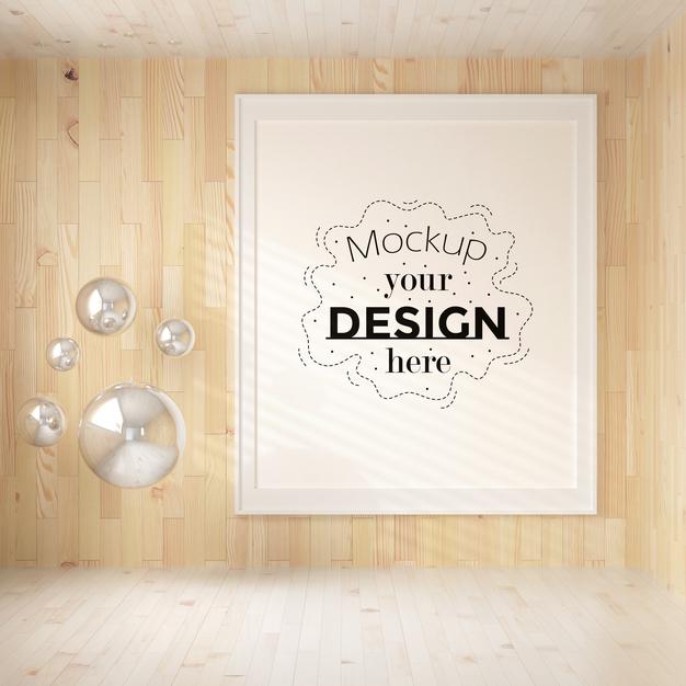 Free Poster Frame In Living Room Psd Mockup Psd