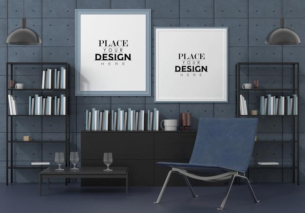 Free Poster Frame In Living Room Psd Mockup Psd