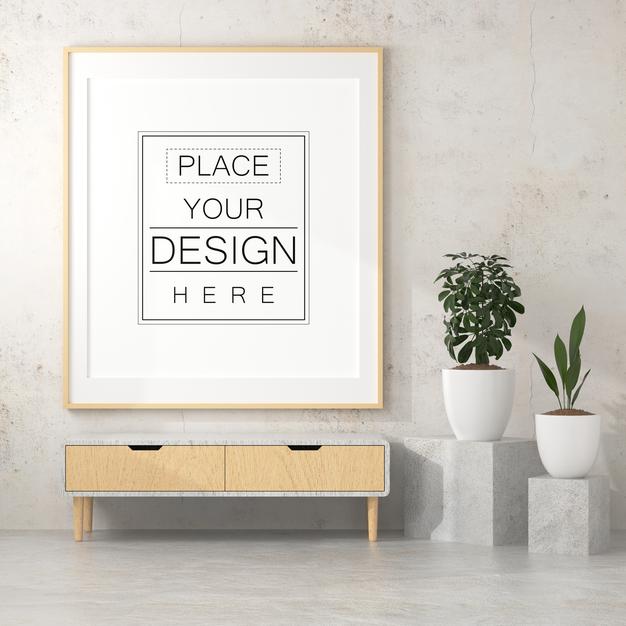 Free Poster Frame In Living Room Psd Mockup Psd