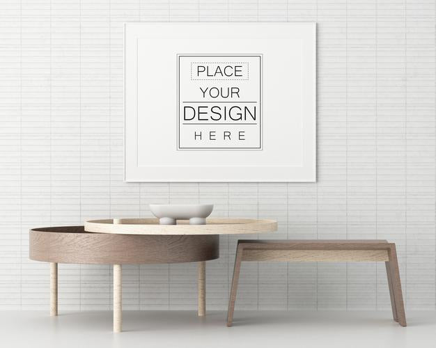 Free Poster Frame In Living Room Psd Mockup Psd