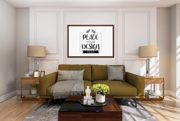 Free Poster Frame In Living Room Psd Mockup Psd