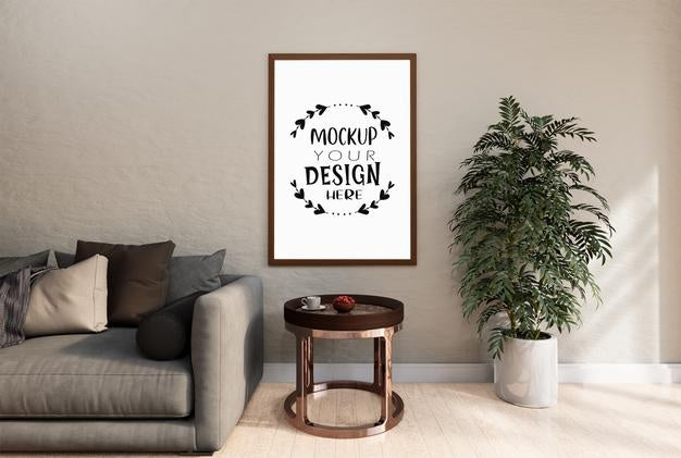 Free Poster Frame In Living Room Psd Mockup Psd