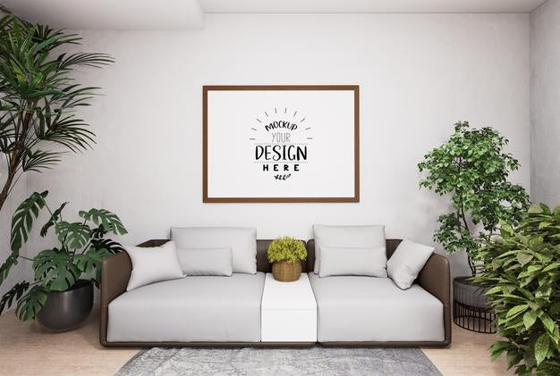 Free Poster Frame In Living Room Psd Mockup Psd
