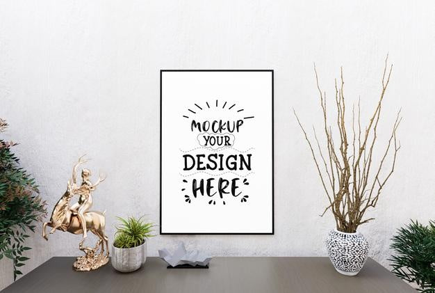 Free Poster Frame In Living Room Psd Mockup Psd