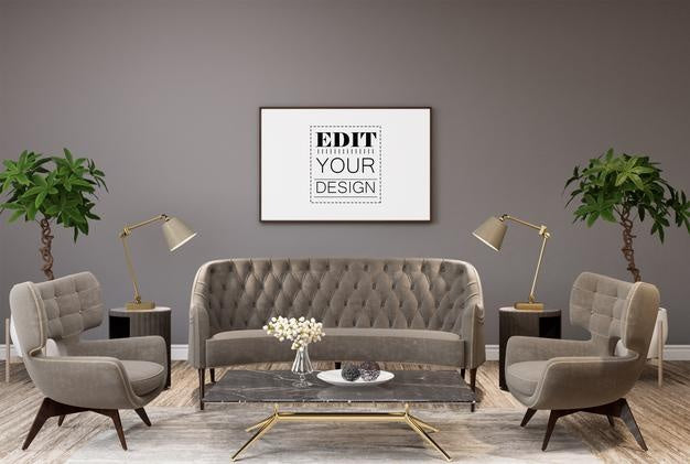 Free Poster Frame In Living Room Psd Mockup Psd