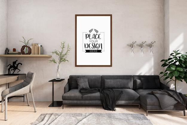 Free Poster Frame In Living Room Psd Mockup Psd