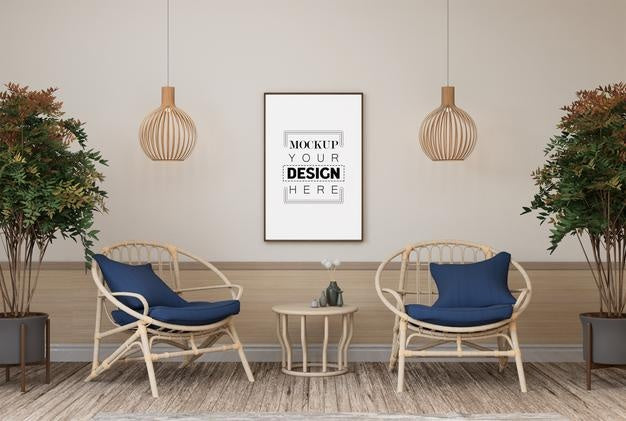 Free Poster Frame In Living Room Psd Mockup Psd