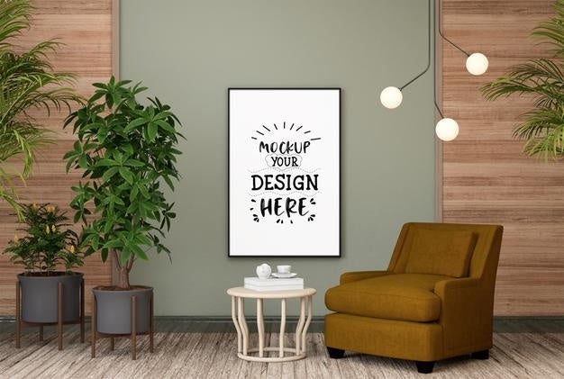 Free Poster Frame In Living Room Psd Mockup Psd