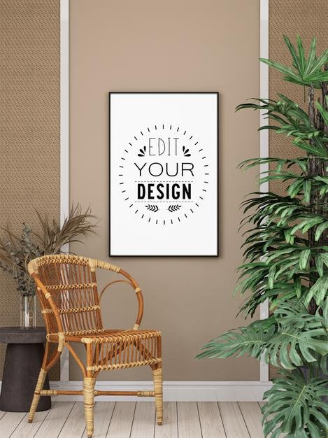Free Poster Frame In Living Room Psd Mockup Psd