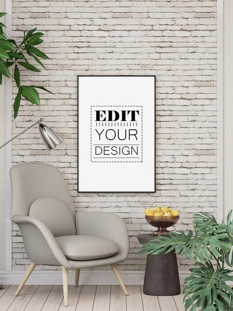 Free Poster Frame In Living Room Psd Mockup Psd