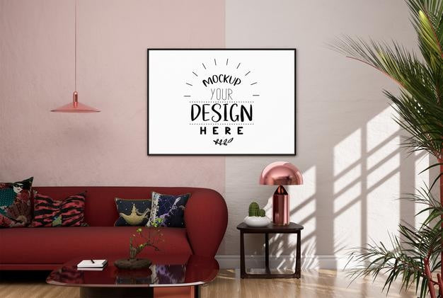 Free Poster Frame In Living Room Psd Mockup Psd