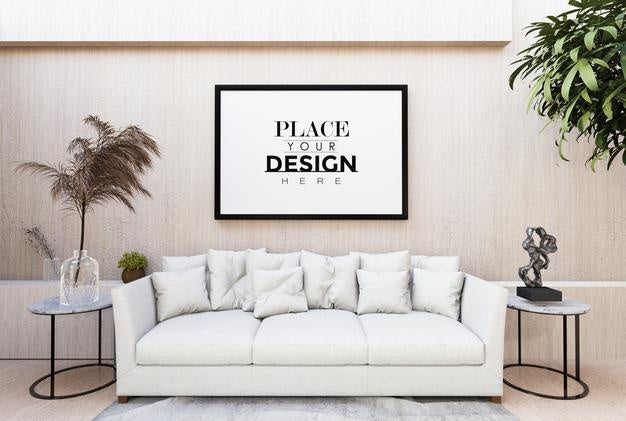 Free Poster Frame In Living Room Psd Mockup Psd