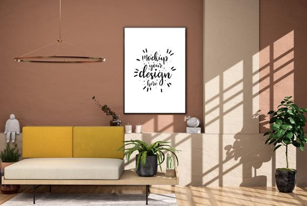 Free Poster Frame In Living Room Psd Mockup Psd