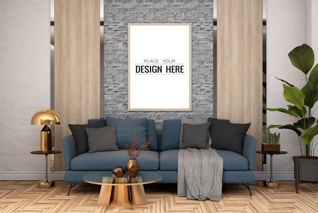 Free Poster Frame In Living Room Psd Mockup Psd