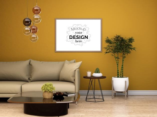 Free Poster Frame In Living Room Psd Mockup Psd