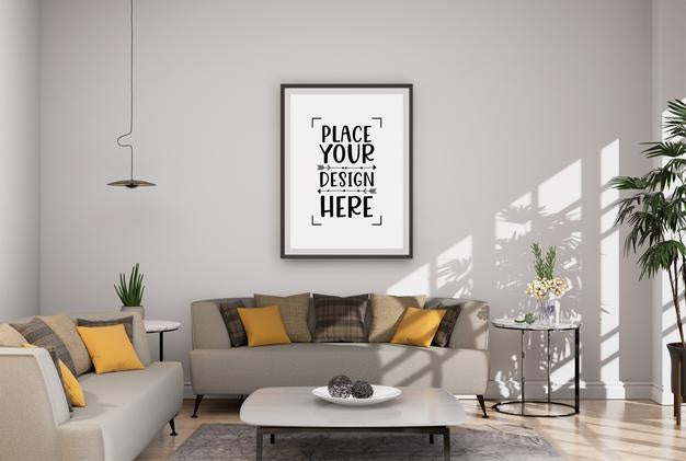 Free Poster Frame In Living Room Psd Mockup Psd