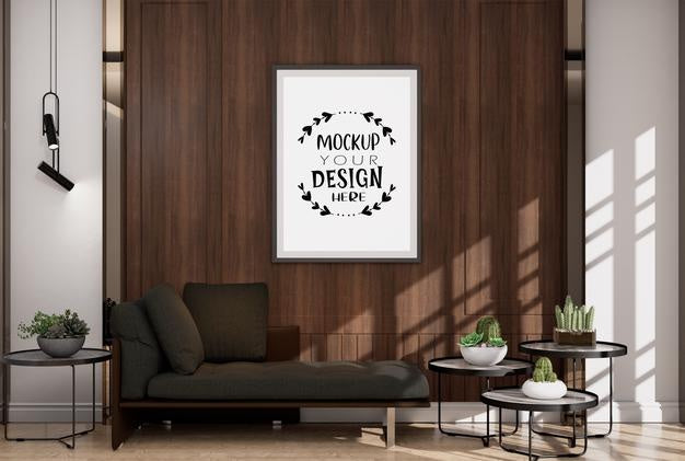 Free Poster Frame In Living Room Psd Mockup Psd
