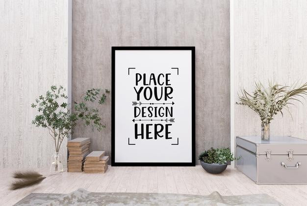 Free Poster Frame In Living Room Psd Mockup Psd