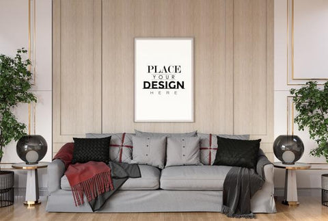 Free Poster Frame In Living Room Psd Mockup Psd