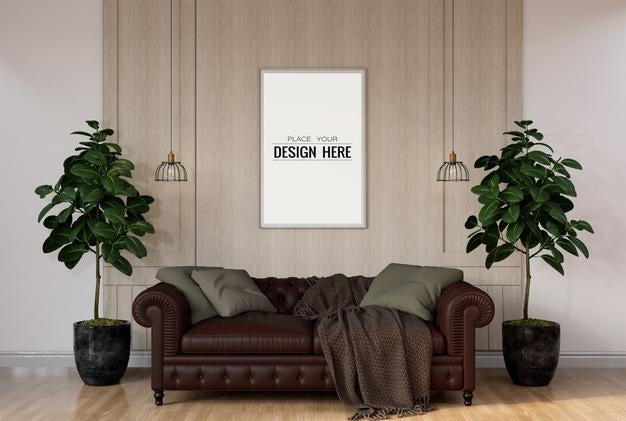 Free Poster Frame In Living Room Psd Mockup Psd