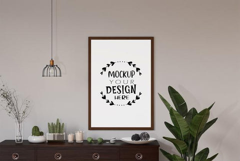 Free Poster Frame In Living Room Psd Mockup Psd