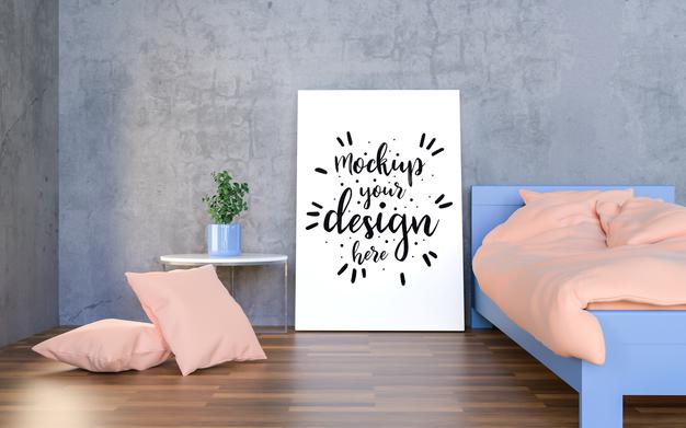 Free Poster Frame Mockup Interior In A Bedroom Psd