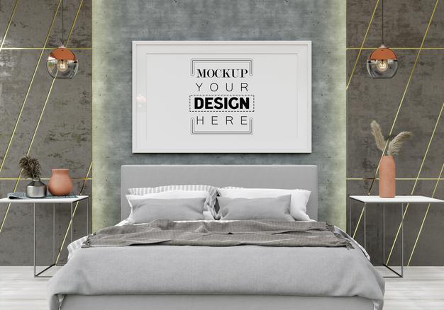 Free Poster Frame Mockup Interior In A Bedroom Psd