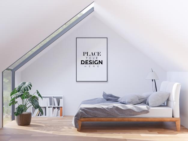 Free Poster Frame Mockup Interior In A Bedroom Psd