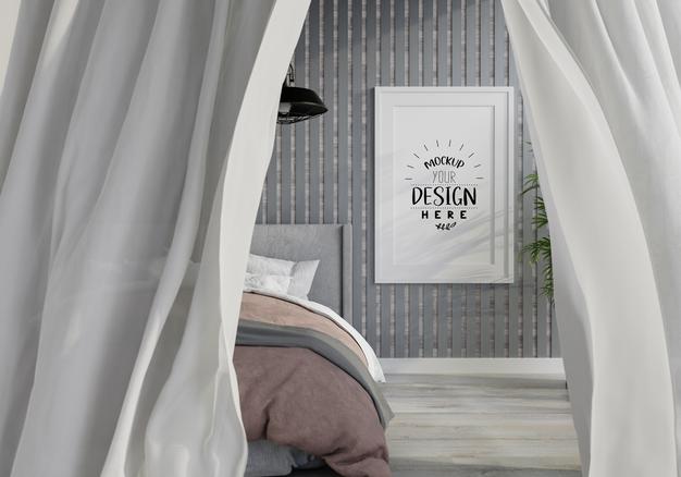 Free Poster Frame Mockup Interior In A Bedroom Psd