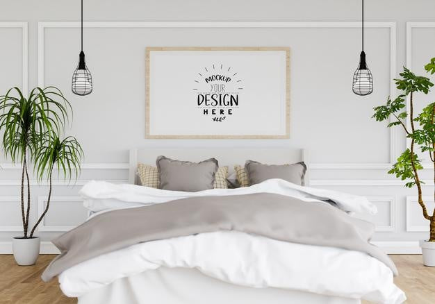 Free Poster Frame Mockup Interior In A Bedroom Psd