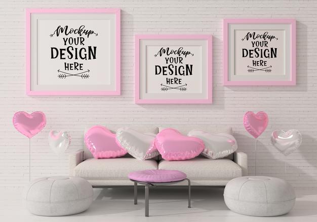 Free Poster Frames In Living Room Mockup Psd