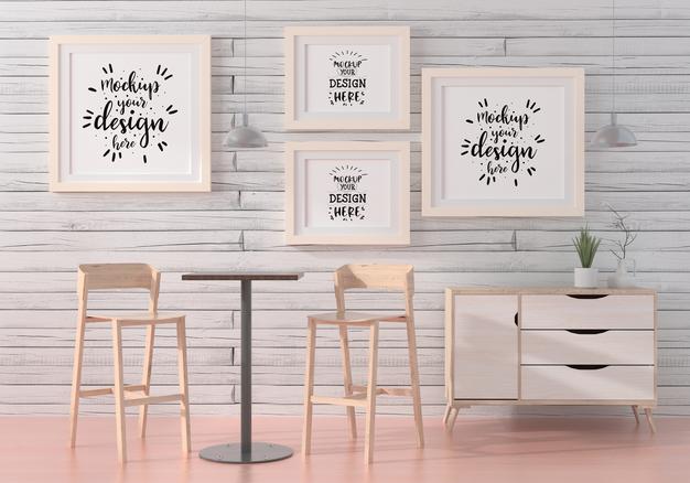 Free Poster Frames In Living Room Mockup Psd