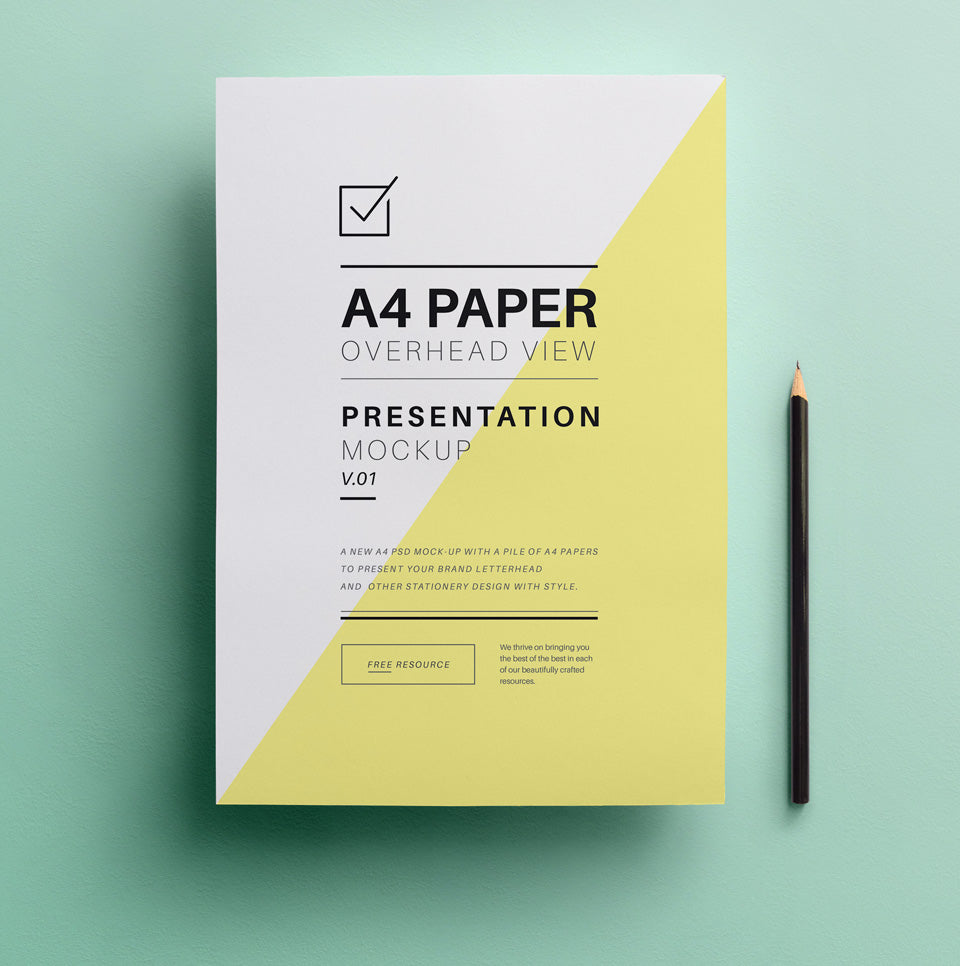Free A4 Overhead Paper Mockup Psd