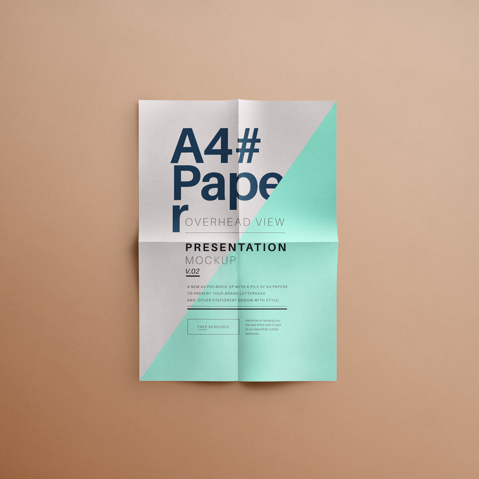 Free A4 Overhead Paper Mockup Psd