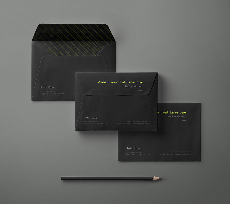 Free Black Psd Envelope Mockup Set A6
