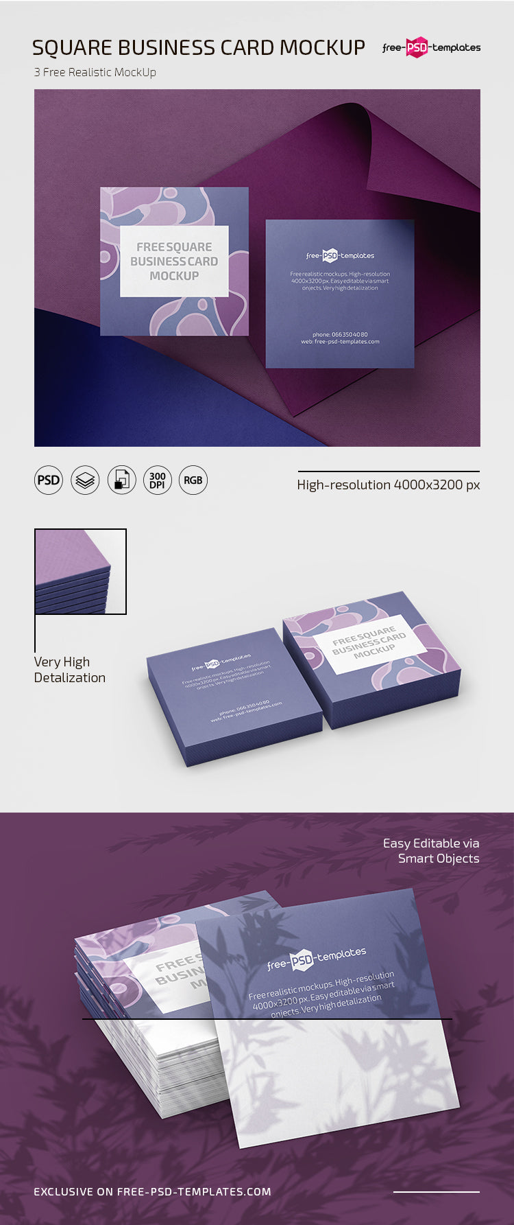 Free Psd Square Business Card Mockup Templates