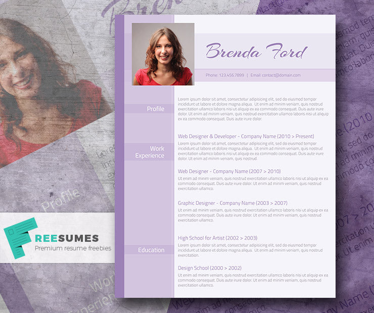 Free Creative Modern Feminine Photo CV Resume Template in Microsoft Word (DOC) Format