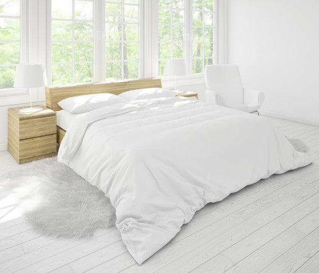 Free Realistic Bright Double Bedroom Mockup Psd